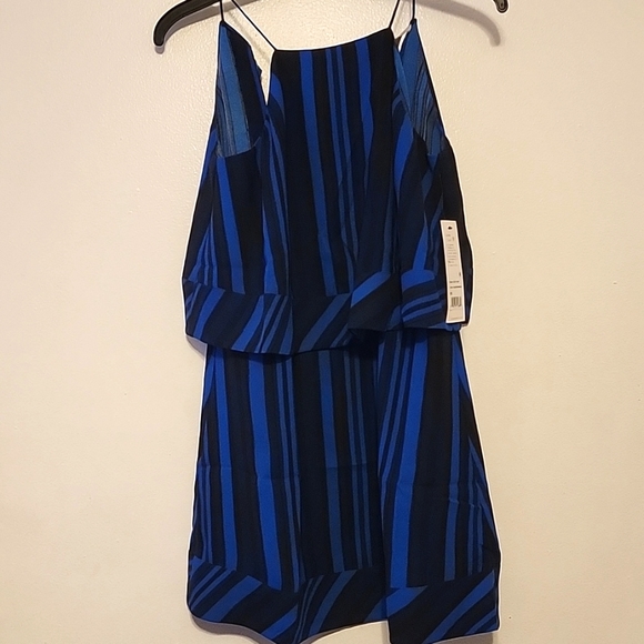 Nwt Cooper & Ella Callie Blue & Black Dress Peephole Back Tassel Tie Tiered Mini - Picture 2 of 7